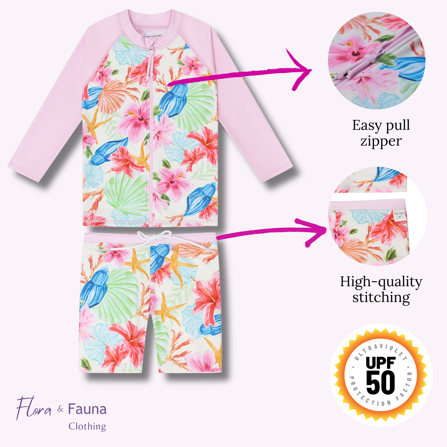 The 'Floral' 2-Piece Rash Guard Swimsuit Set