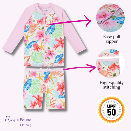 The 'Floral' 2-Piece Rash Guard Swimsuit Set
